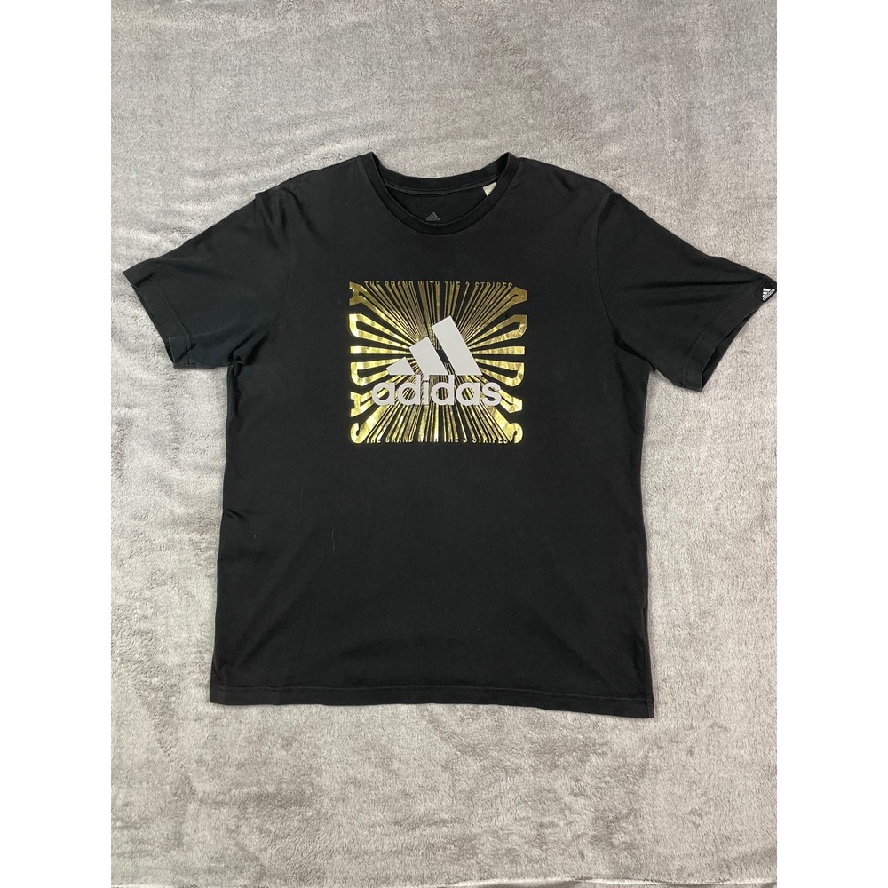 Adidas Mens Shirt Medium Black Gold Foil Graphic Brand With 3 Stripes GL2393